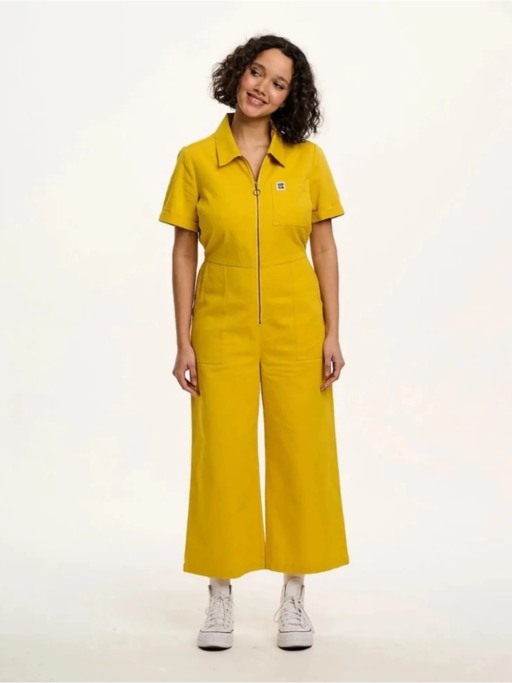 Lucy & Yak Ragan Yellow Short Sleeve Jumpsuit Size 22 Organic Cotton Boilersuit